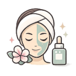 Pictogramme soin du visage, sérum et fleur. Soins hydratants, anti-âge, purifiants spécial peaux grasses, soins apaisants peaux réactives chez Beauty Success à Genève.